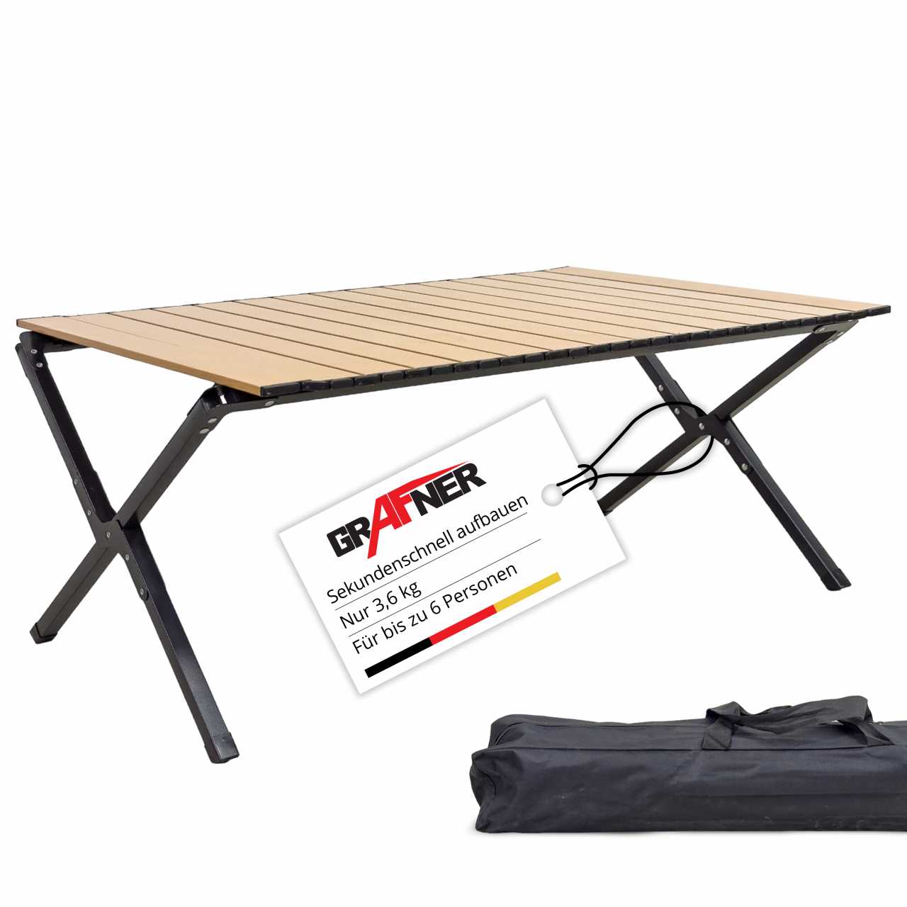 Grafner Campingtisch Rolltisch in Holzoptik | incl. Transporttasche | 89x58x43 cm | CT11134