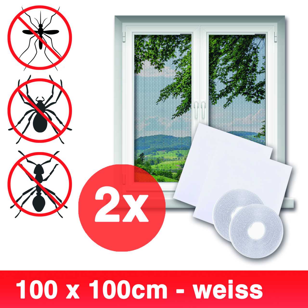 Grafner 2er Insektenschutz Fenster 100x100 cm weiß (2x21596)