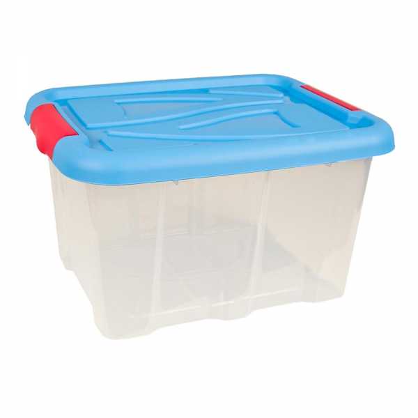 Stapelbox 30 Liter Aufbewahrungskiste mit Blauem Deckel