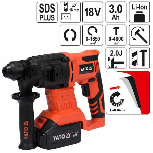 YATO Profi Akku-Schlagbohrmaschine 18V incl. 3000MAH Akku und Schnellladegerät YT-82770