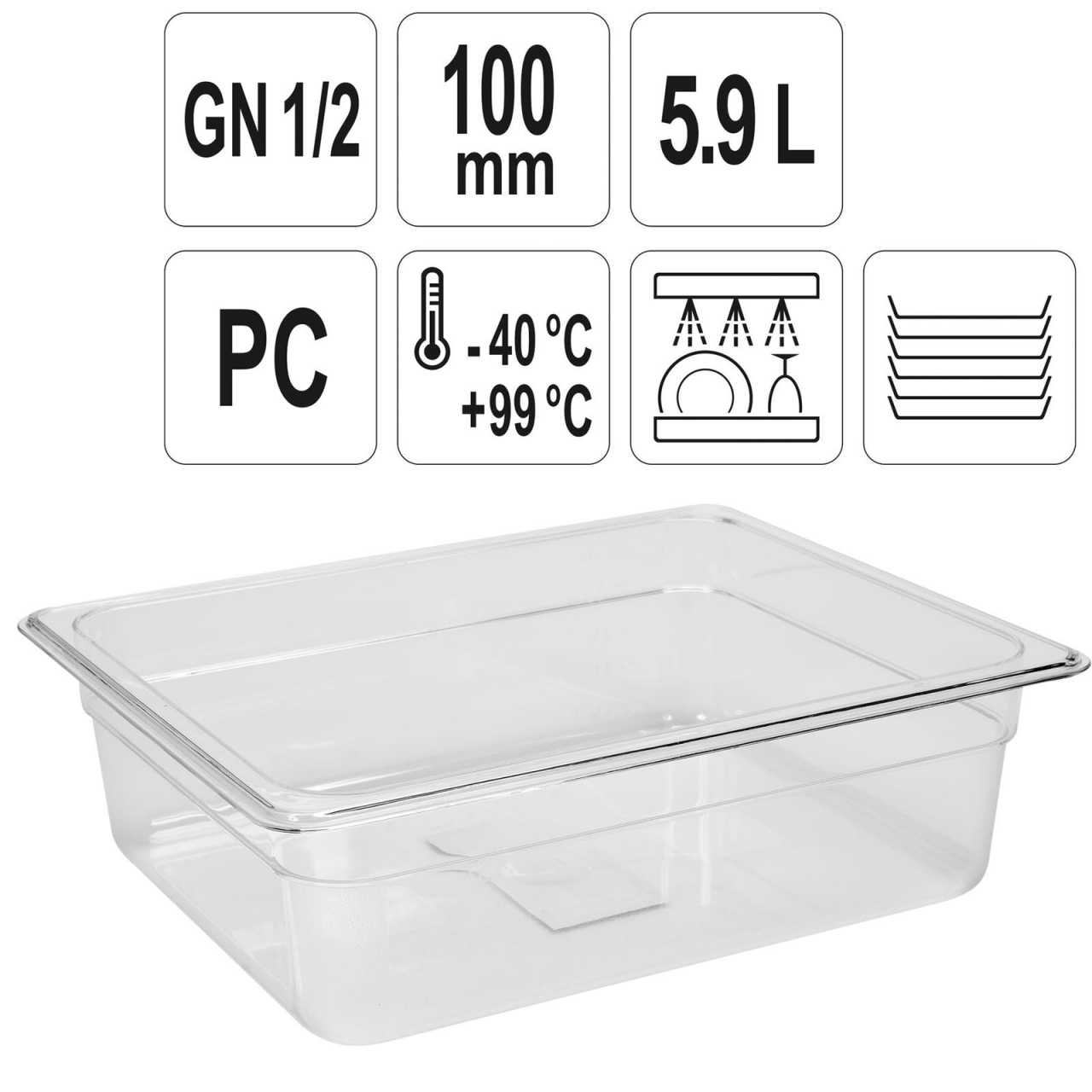 YATO Profi GN Gastronorm Behälter Kunststoff 1/2 100mm YG-00401