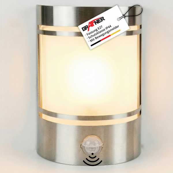 Grafner Edelstahl-Wandlampe mit Bewegungsmelder 153SQE27PIR WL10197