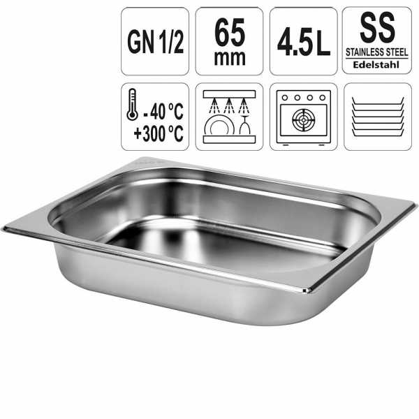YATO Profi GN Gastronorm Behälter Edelstahl 1/2 65mm YG-00262
