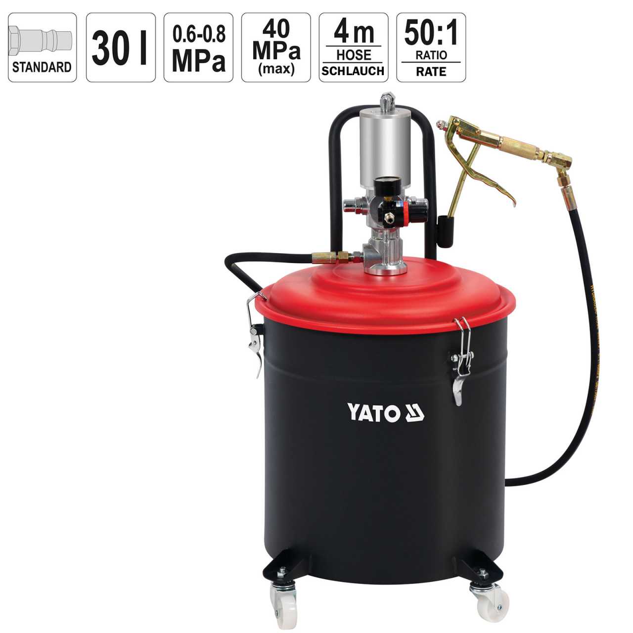 YATO Profi Pneumatik-Fettpresse 30 Liter | 40 MPa YT-07068