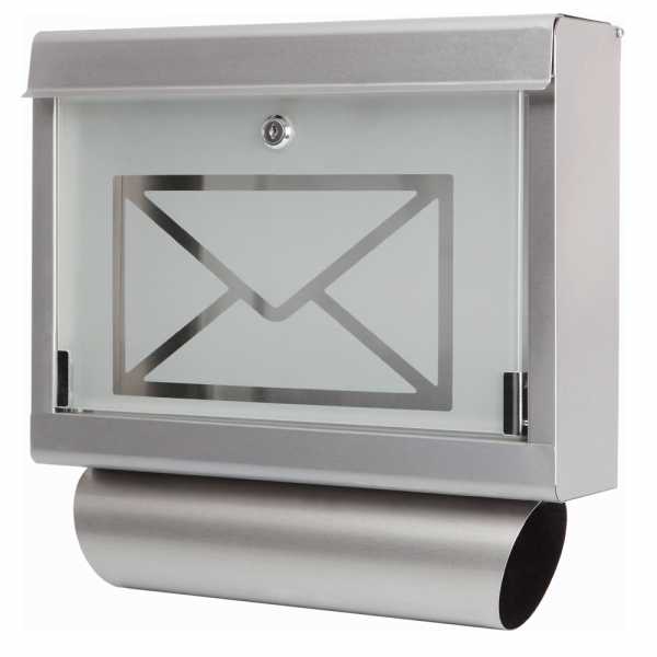 Grafner Design-Briefkasten aus Edelstahl / Glas Letter BK10250