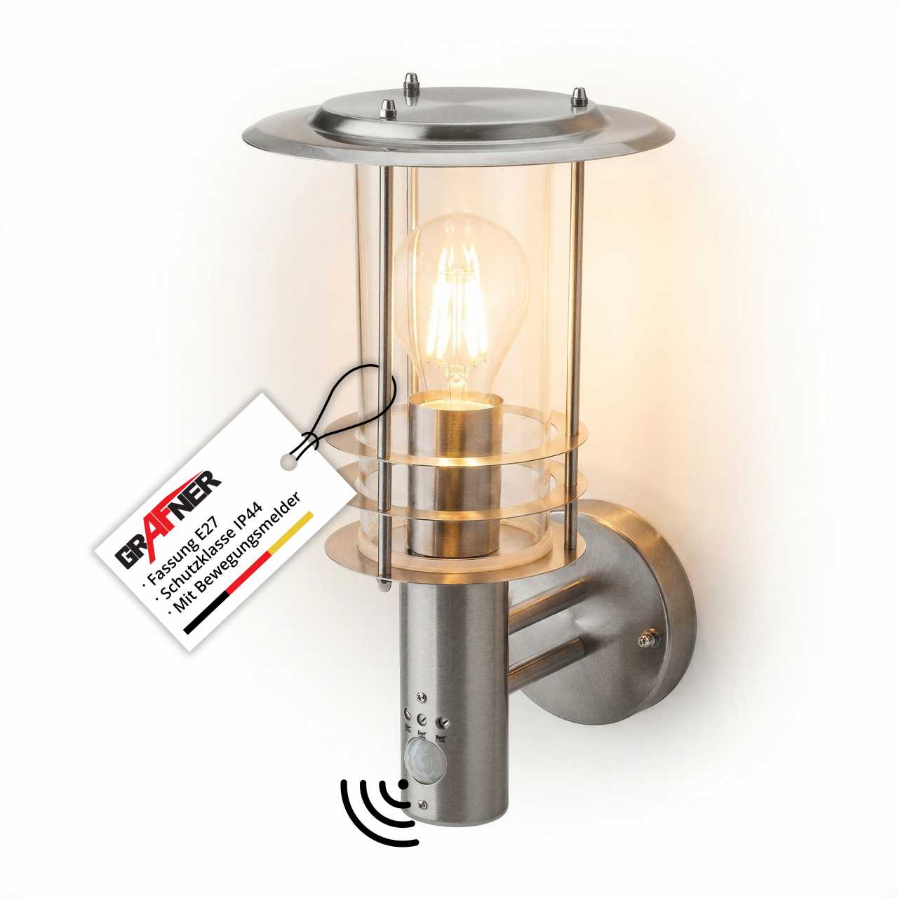 Grafner Edelstahl-Wandlampe 17WBPIR WL10306