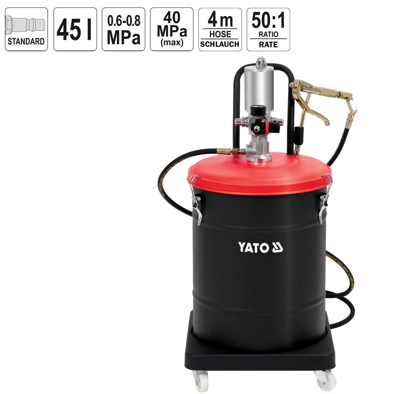 YATO Profi Pneumatik-Fettpresse 45 Liter | 40 MPa YT-07069