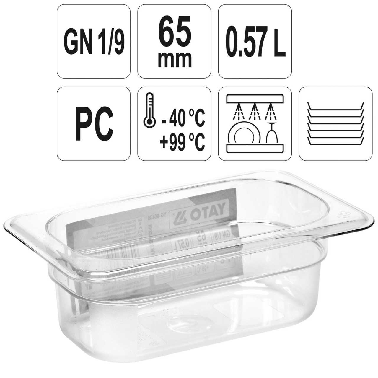 YATO Profi GN Gastronorm Behälter Kunststoff 1/9 65mm YG-00430