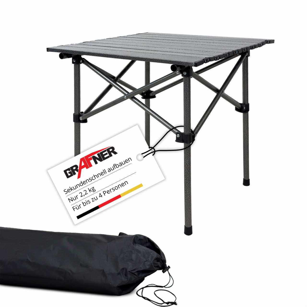 Grafner Campingtisch Rolltisch | incl. Transporttasche | schwarz | CT11133