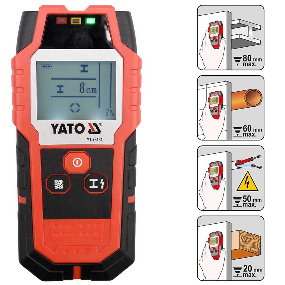 YATO Profi Digitales Ortungsgerät für Metall und Leitungen YT-73131