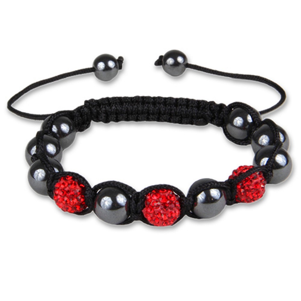 Shamballa Glücksarmband rot-Strass schwarz-metallic